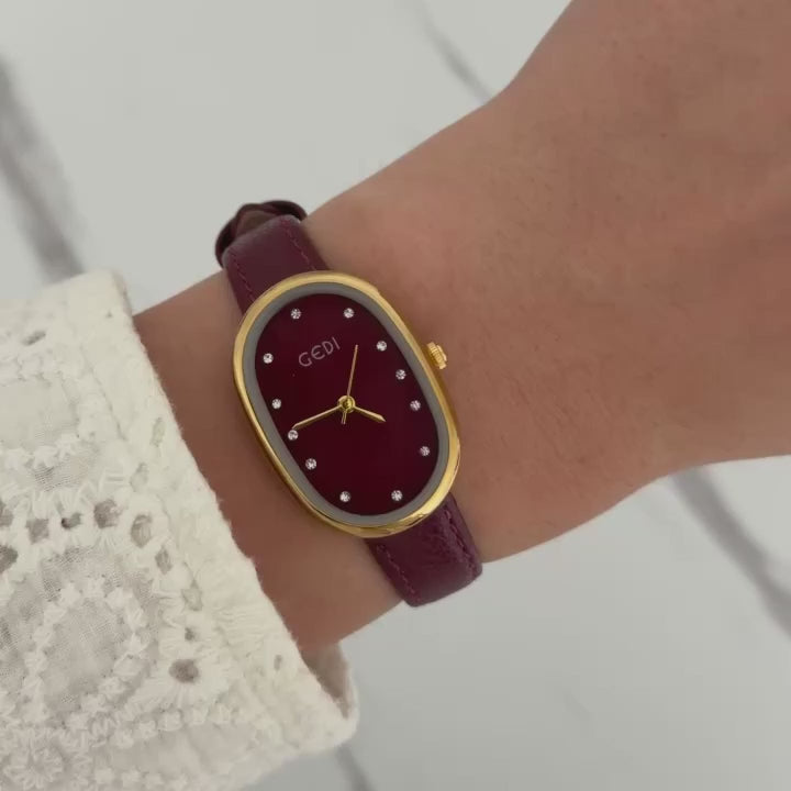 Retro Burgundy/Gold Watch