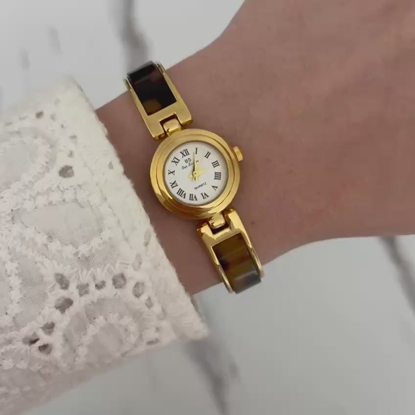 Gold/Brown Marble Mini Watch