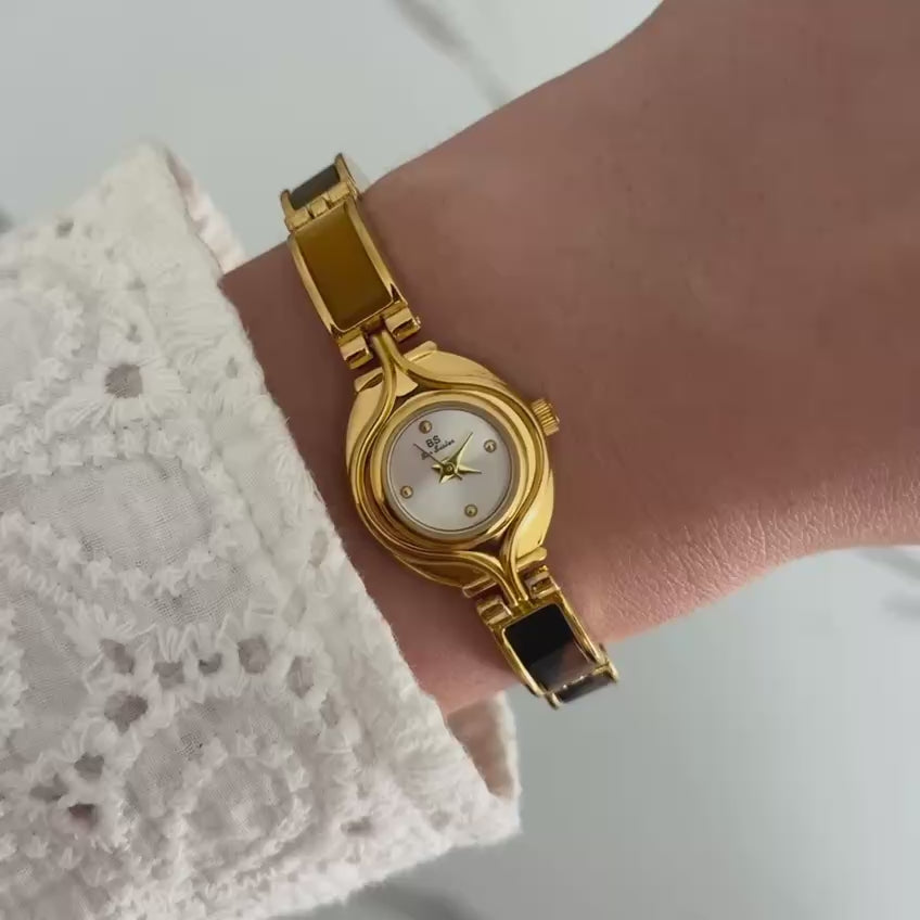 Gold/Brown Marble Inserts Mini Watch